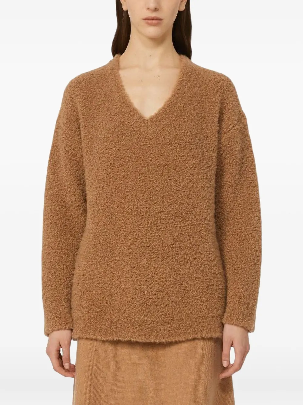 Max Mara Long Sleeve Knitwear V-neckline In Brown