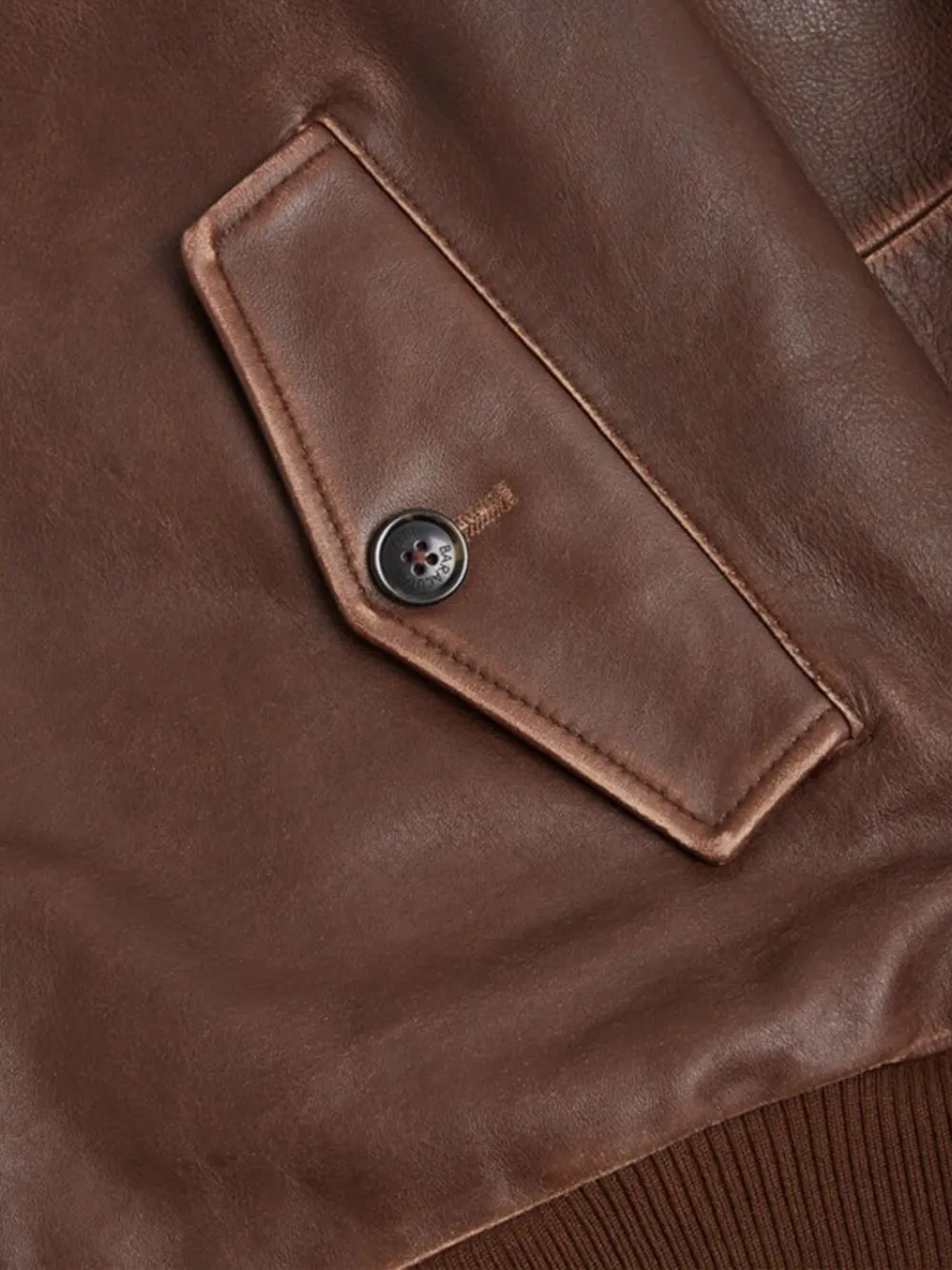Baracuta Leather Jacket With Ribbed Collar And Pockets In Brown
