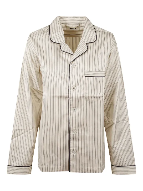 Tekla Striped Pyjamas Shirt in Brown