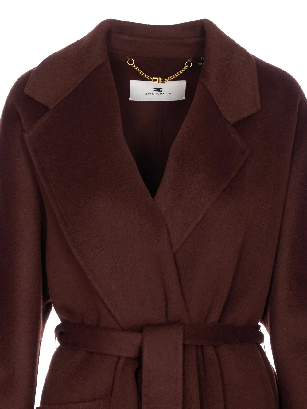 Elisabetta Franchi Wool Trench Coat In Brown