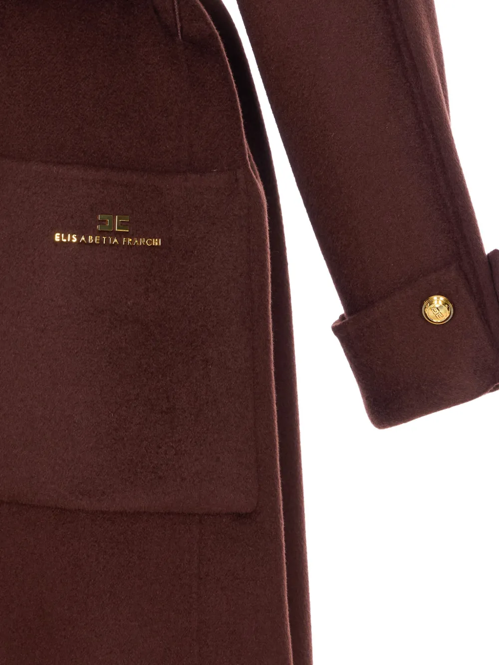 Elisabetta Franchi Wool Trench Coat In Brown