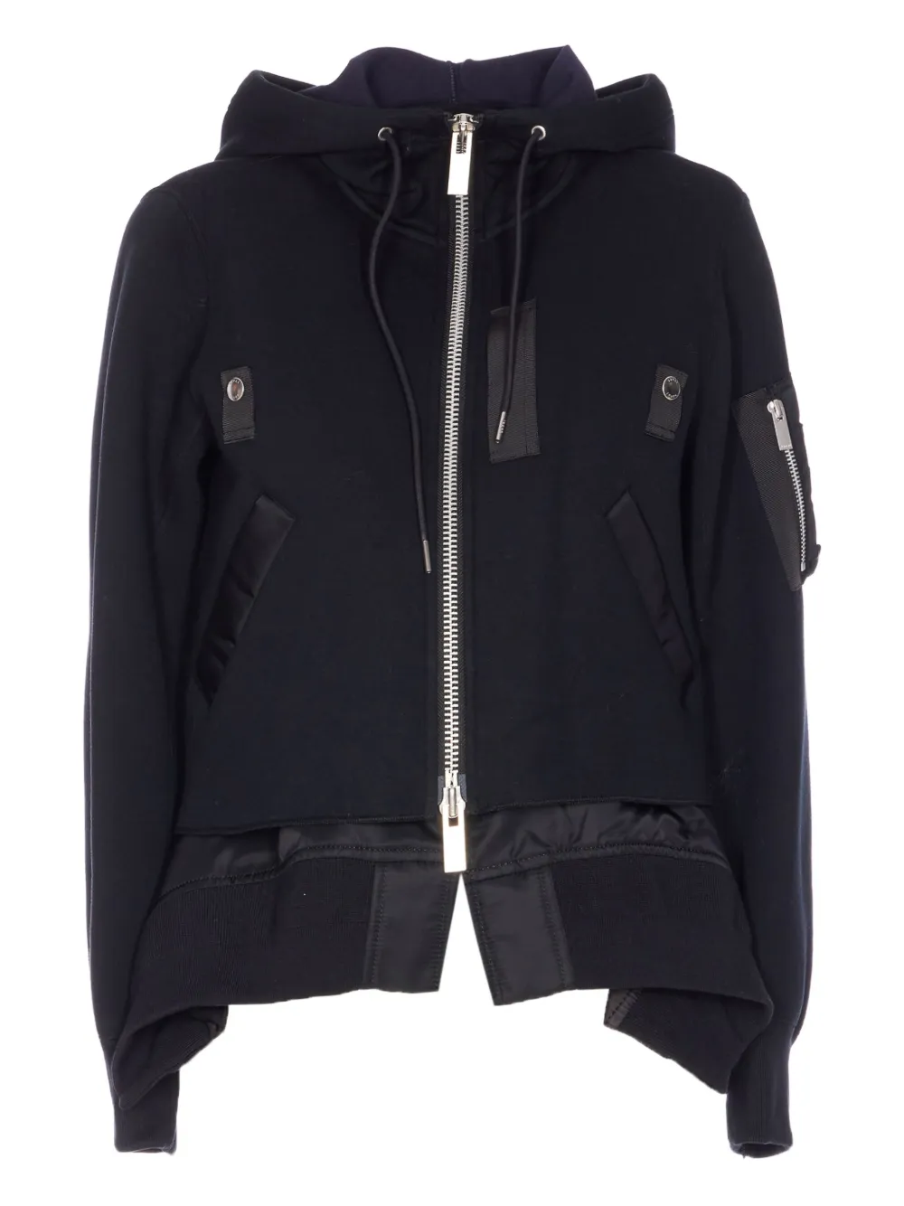 Sacai Zip-up Hooded Jacket In Black