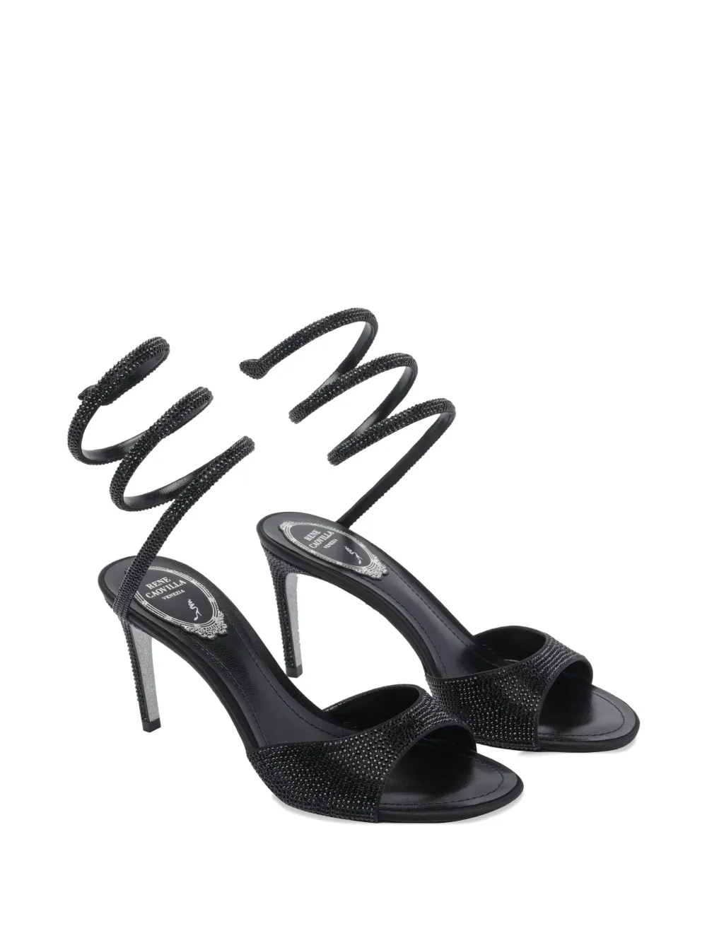 René Caovilla 100mm sandalen met kristallen en hak Zwart