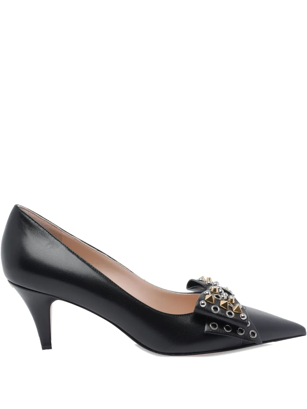 Valentino Chic Kitten Heel Pumps With Studded Bow In Black