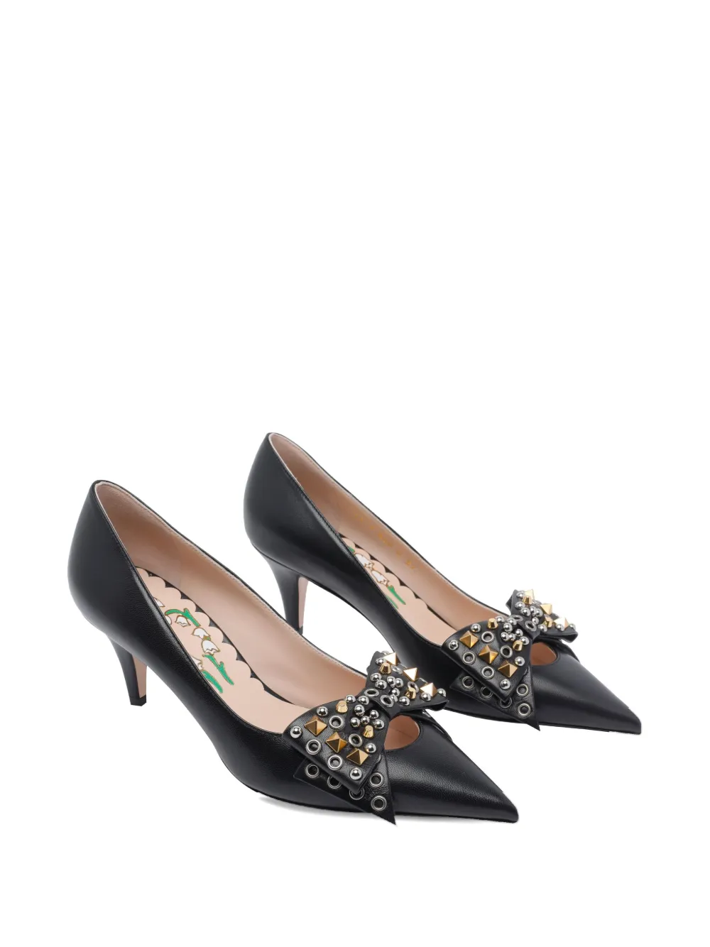 Valentino Chic Kitten Heel Pumps With Studded Bow In Black