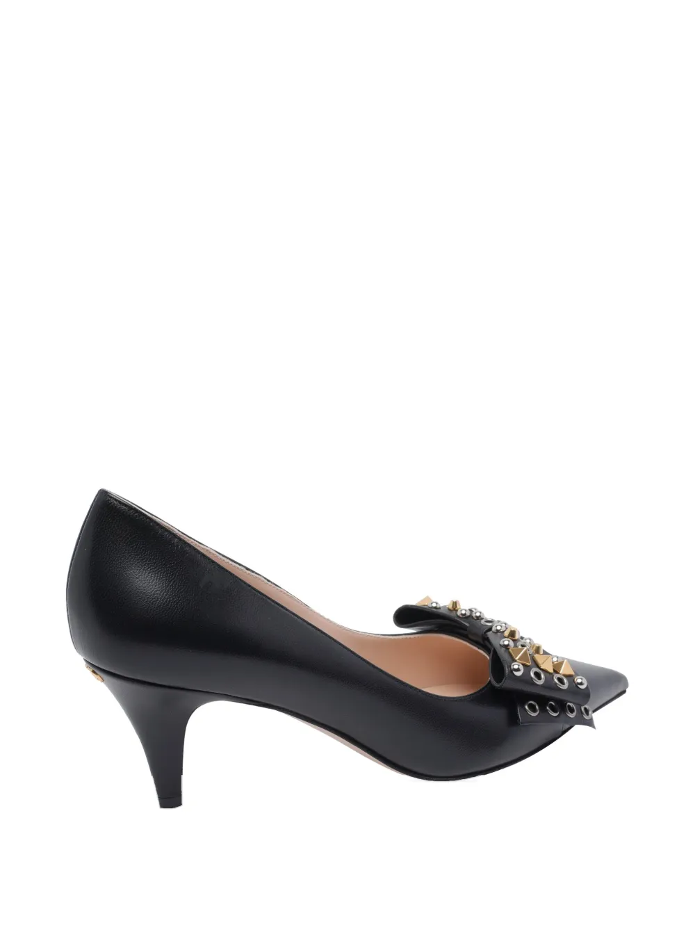 Valentino Chic Kitten Heel Pumps With Studded Bow In Black