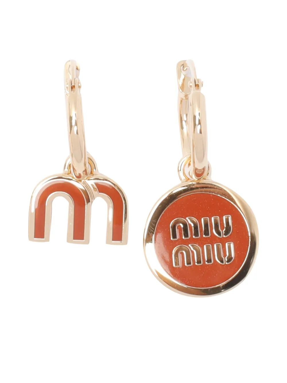 Miu Miu logo-embellished hoop earrings - Marrone