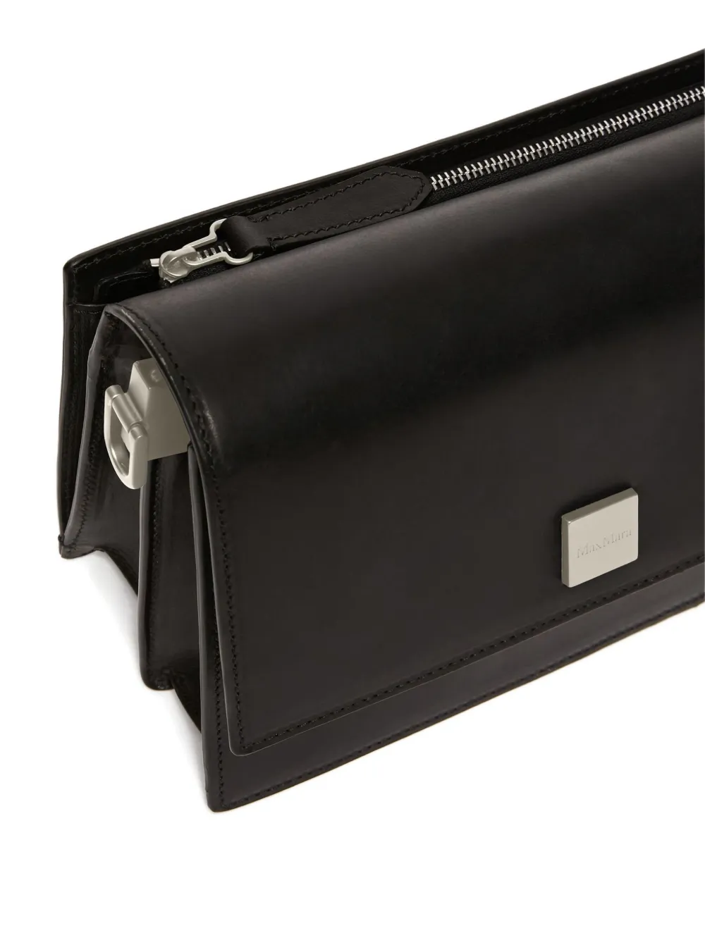 Max Mara Biancaroughs leren schoudertas 003 BLACK