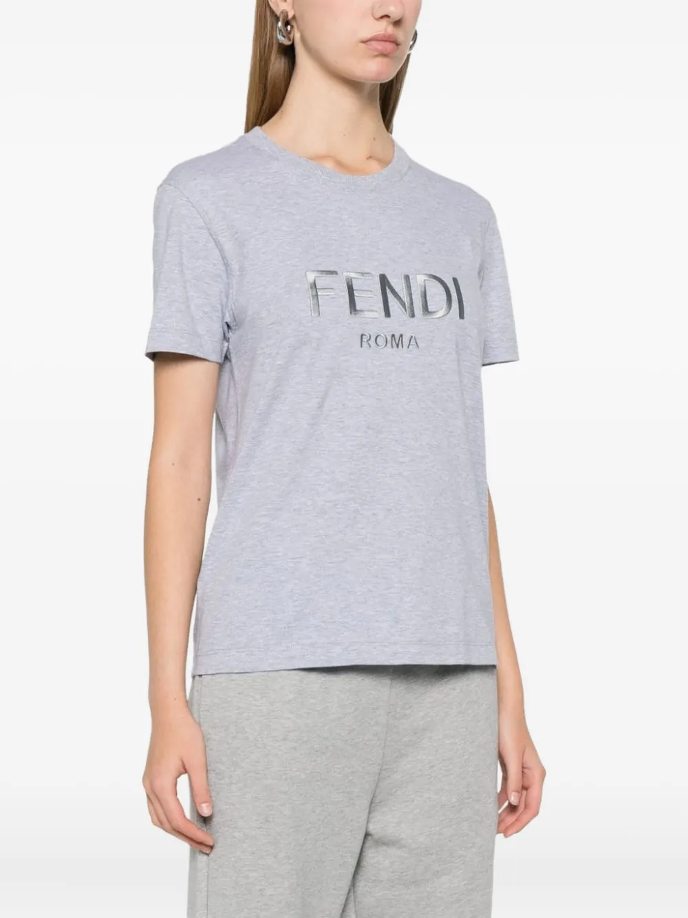 Fendi Embroidered-logo T-shirt In Gray