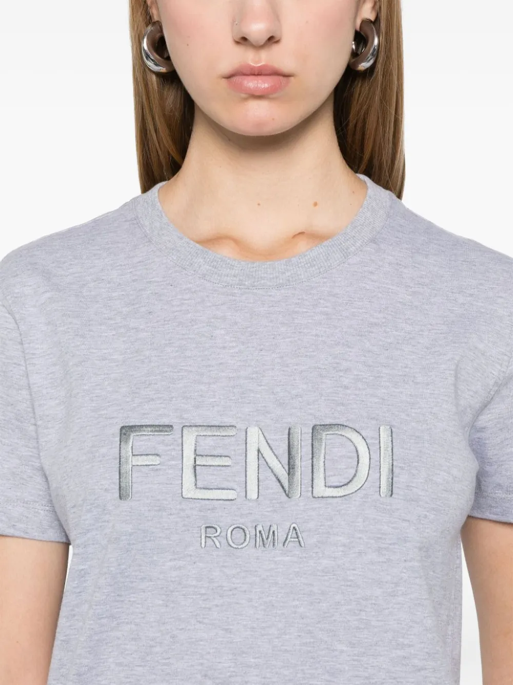Fendi Embroidered-logo T-shirt In Gray