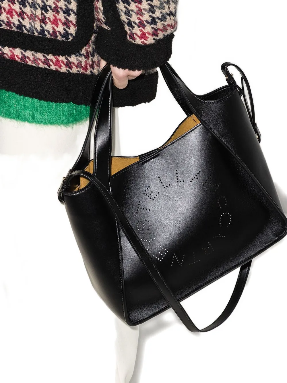 Stella Mccartney Perforated-detail Leather Shoulder Bag In Black
