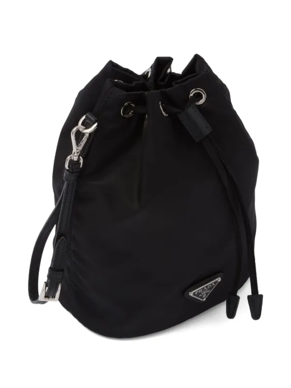 Prada logo-plaque Drawstring Pouch | Black | FARFETCH