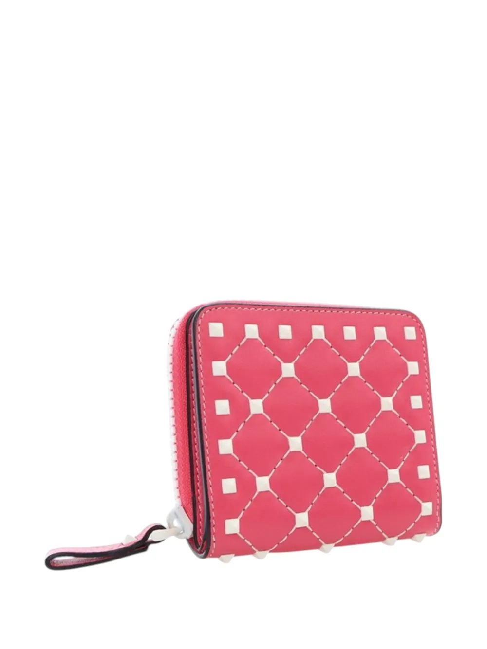 Pre-owned Valentino Garavani 2018-2025 Lambskin Free Rockstud Spike Compact Zip Around Wallet Small Wallets In Pink