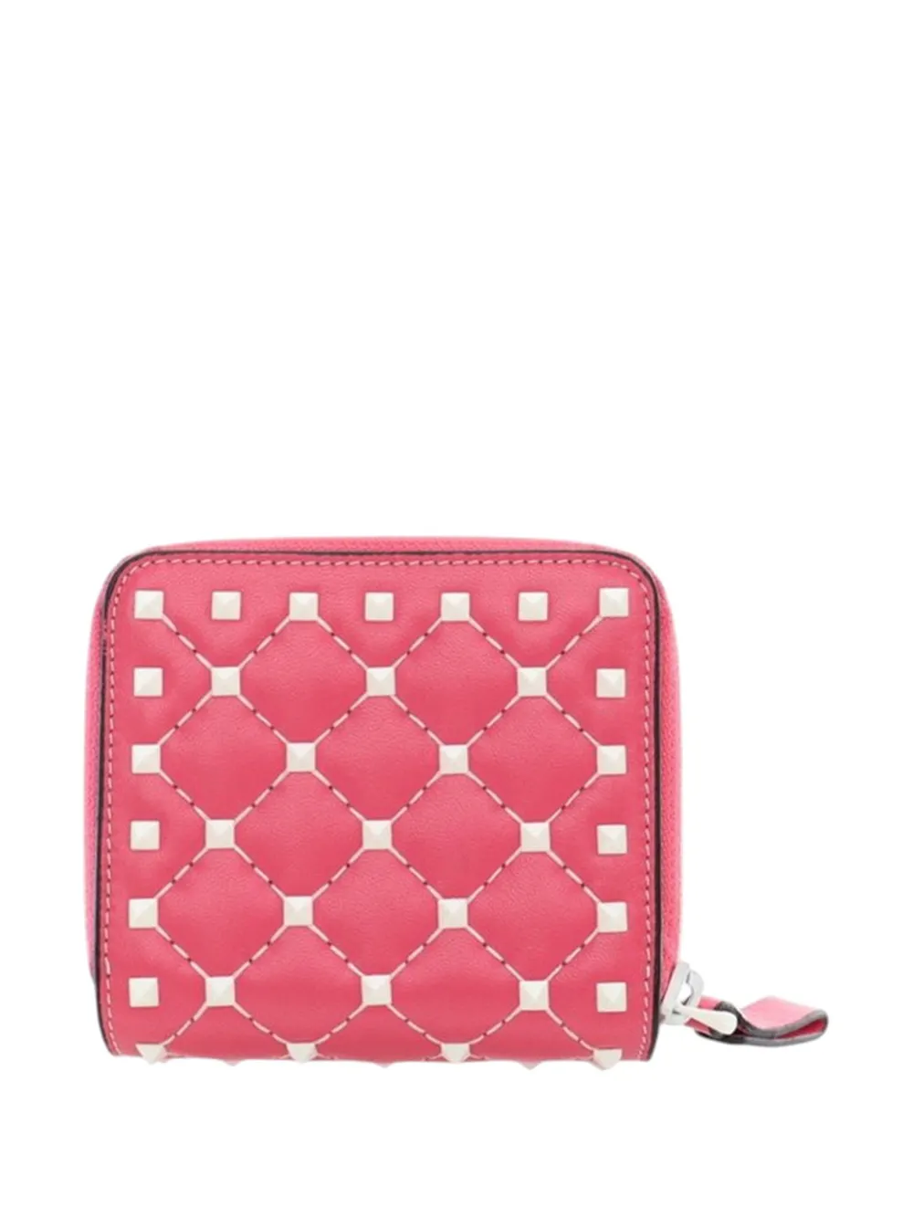 Pre-owned Valentino Garavani 2018-2025 Lambskin Free Rockstud Spike Compact Zip Around Wallet Small Wallets In Pink
