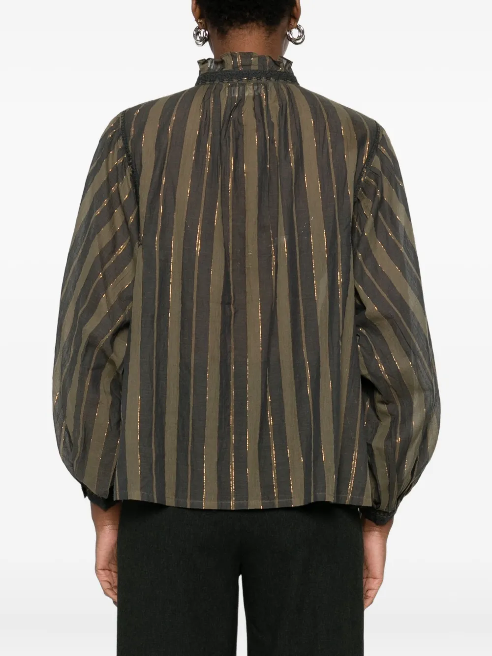 MAISON HOTEL Gestreepte blouse met kant Groen