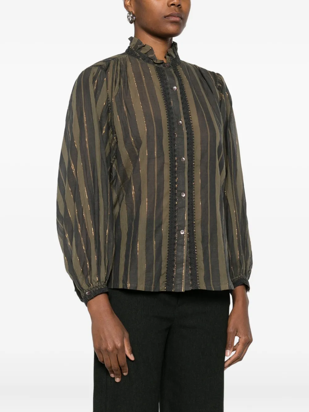 MAISON HOTEL Gestreepte blouse met kant Groen