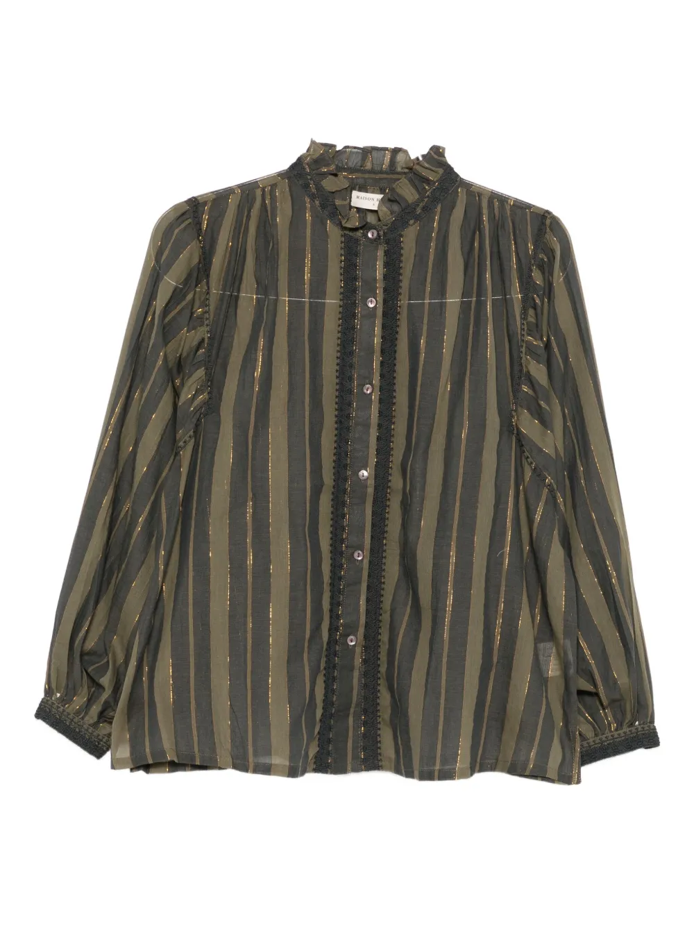 MAISON HOTEL striped lace-trim blouse | Green | Image 1
