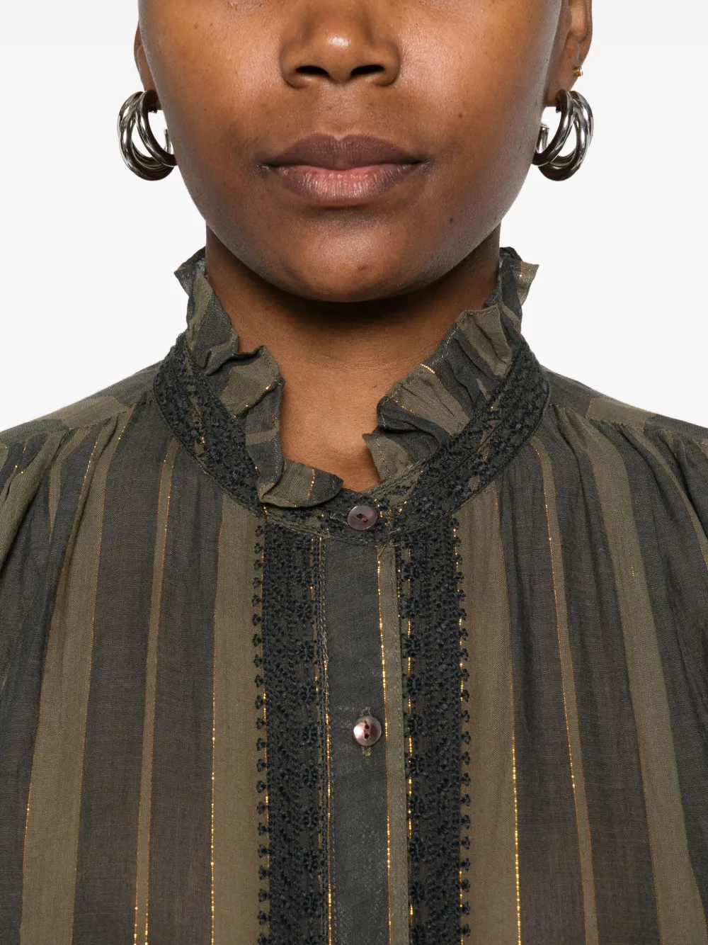 MAISON HOTEL Gestreepte blouse met kant Groen