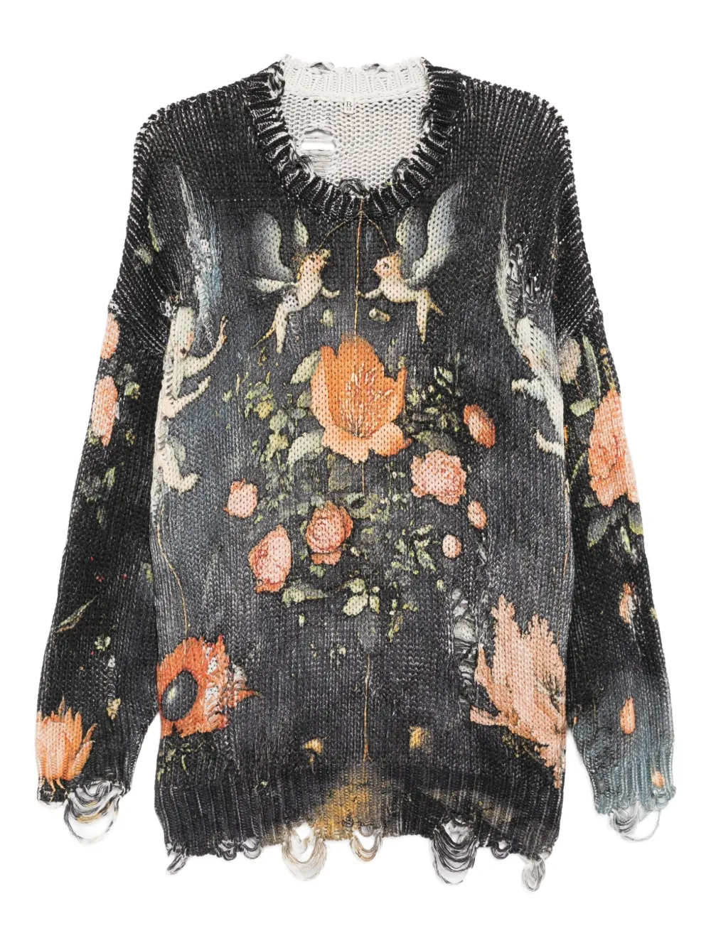 R13 Maglione a fiori - Nero
