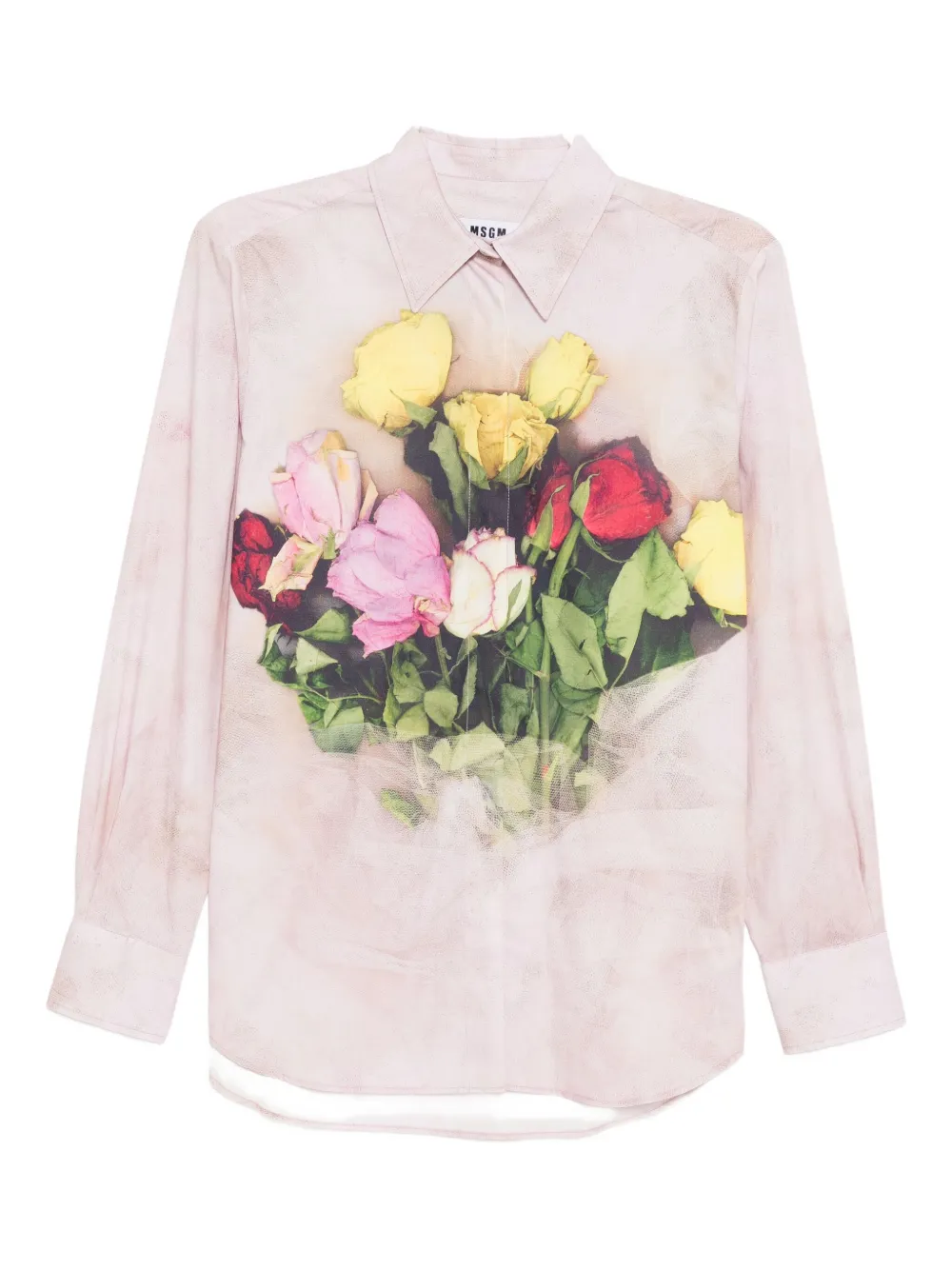 Msgm Rose Bouquet-print Poplin Shirt In Pink
