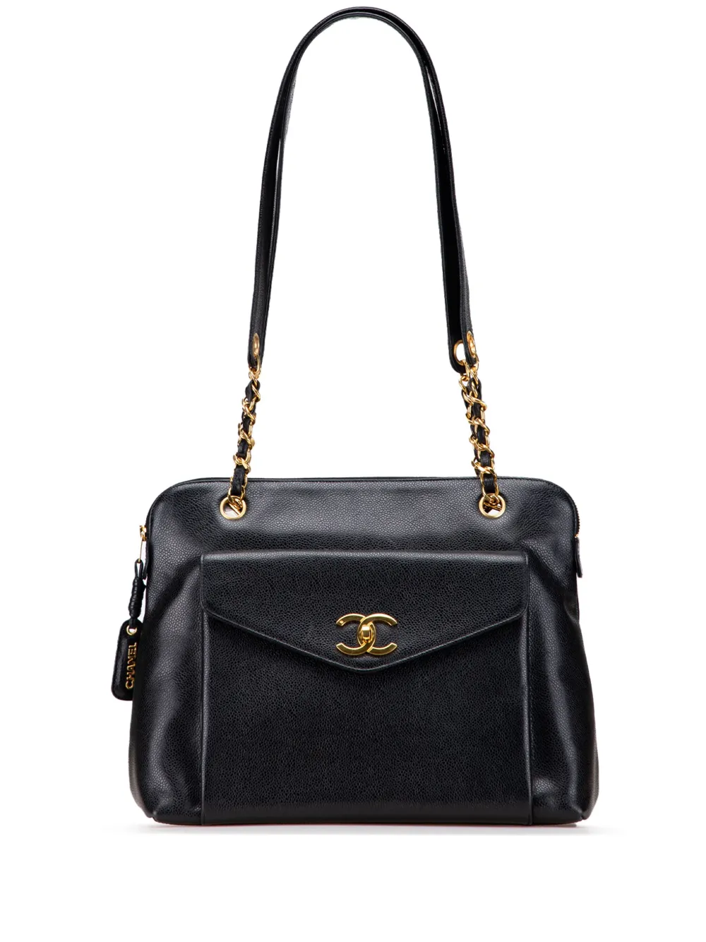 CHANEL Pre-Owned 1994-1996 Caviar Front Pocket Chain tote bag - ブラック CHANEL Pre-Owned 1994-1996 Caviar Front Pocket Chain tote bag - ブラック