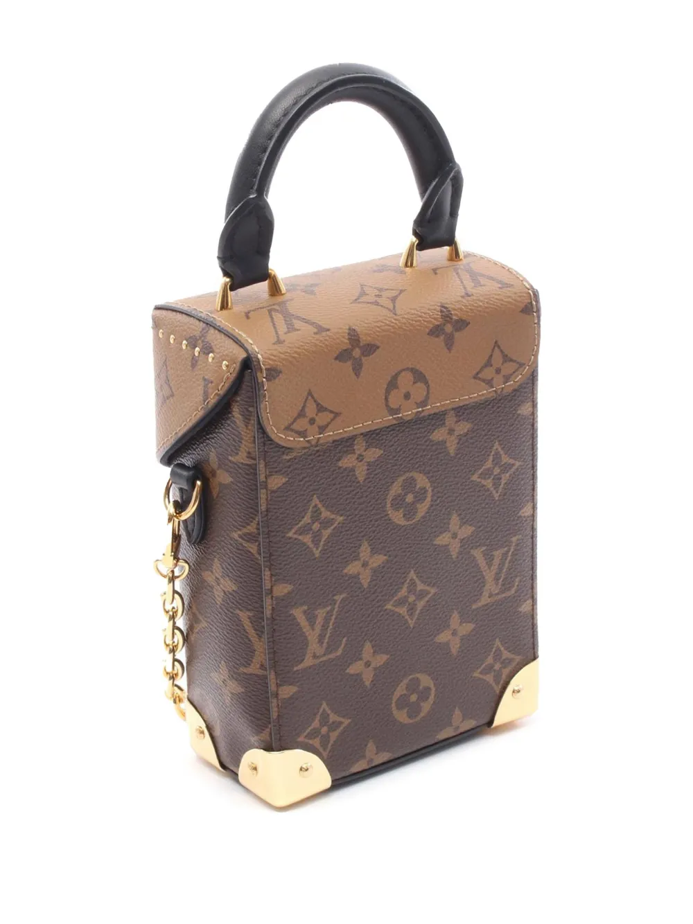 Pre-owned Louis Vuitton 2021-2025 Monogram Reverse Camera Box Satchel In Black