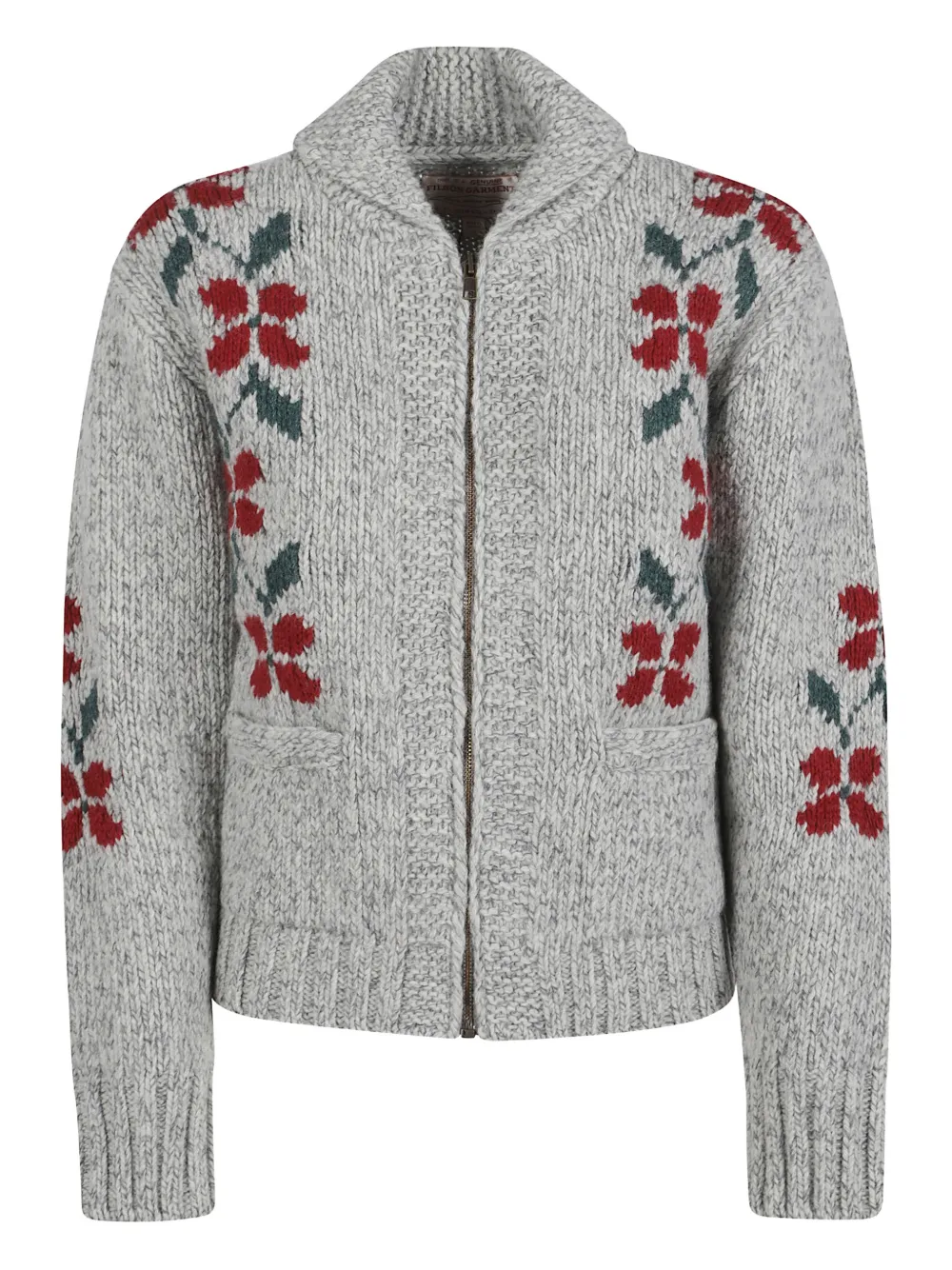 Filson zipped floral-embroidery cardigan - Grigio