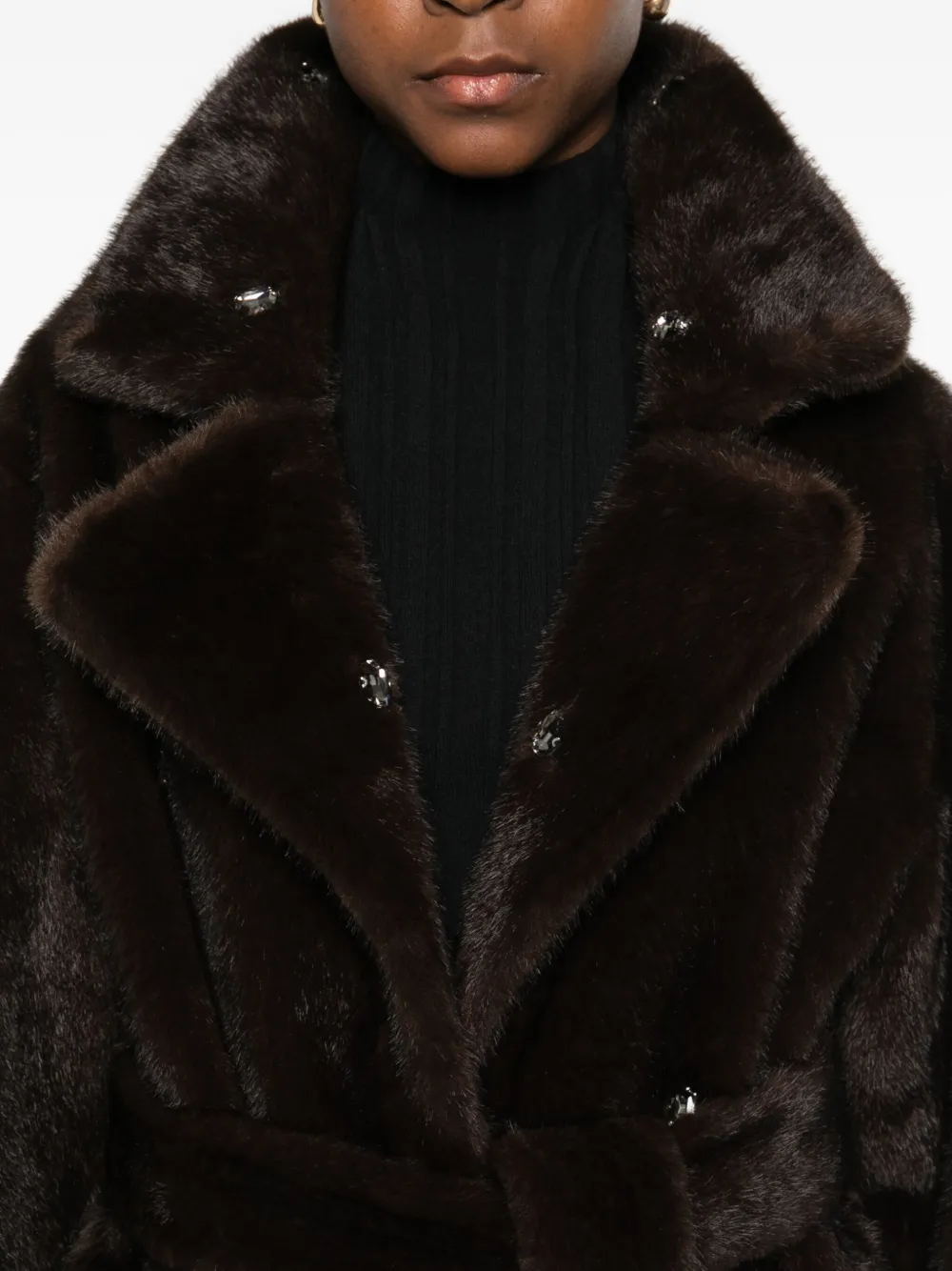 Vicolo Rhinestone-embellished Belted Coat In Brown