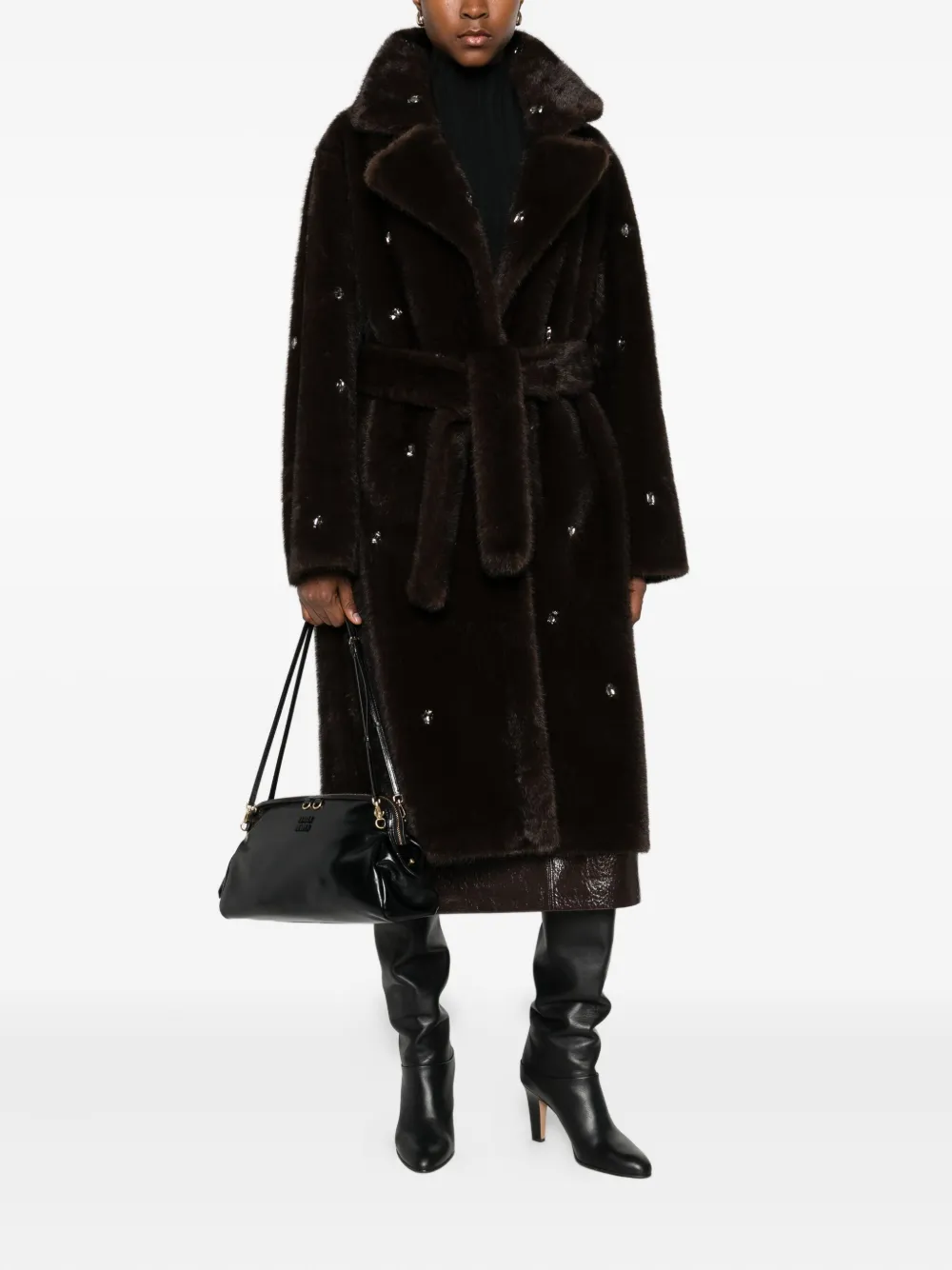 VICOLO rhinestone-embellished belted coat | Faux Fur & Shearling Coats | Image 2