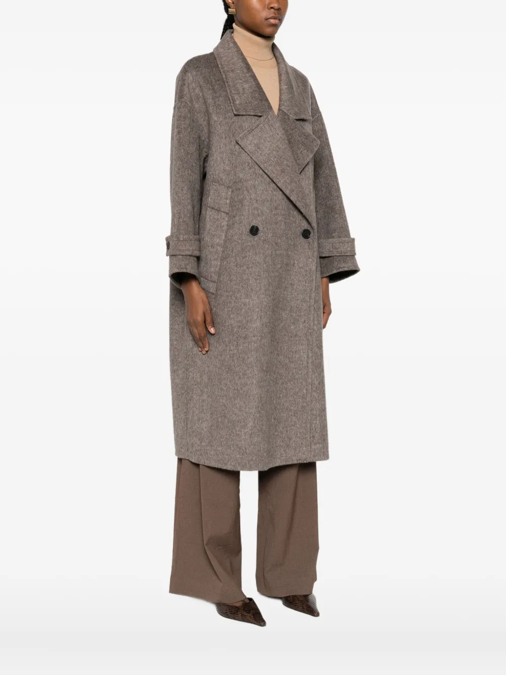 Vicolo Wool-blend Double-breasted Coat In Brown