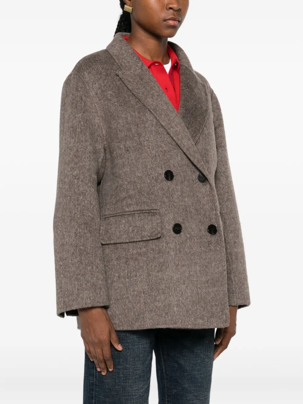 Vicolo Double-breasted Flap-pocket Jacket In Brown
