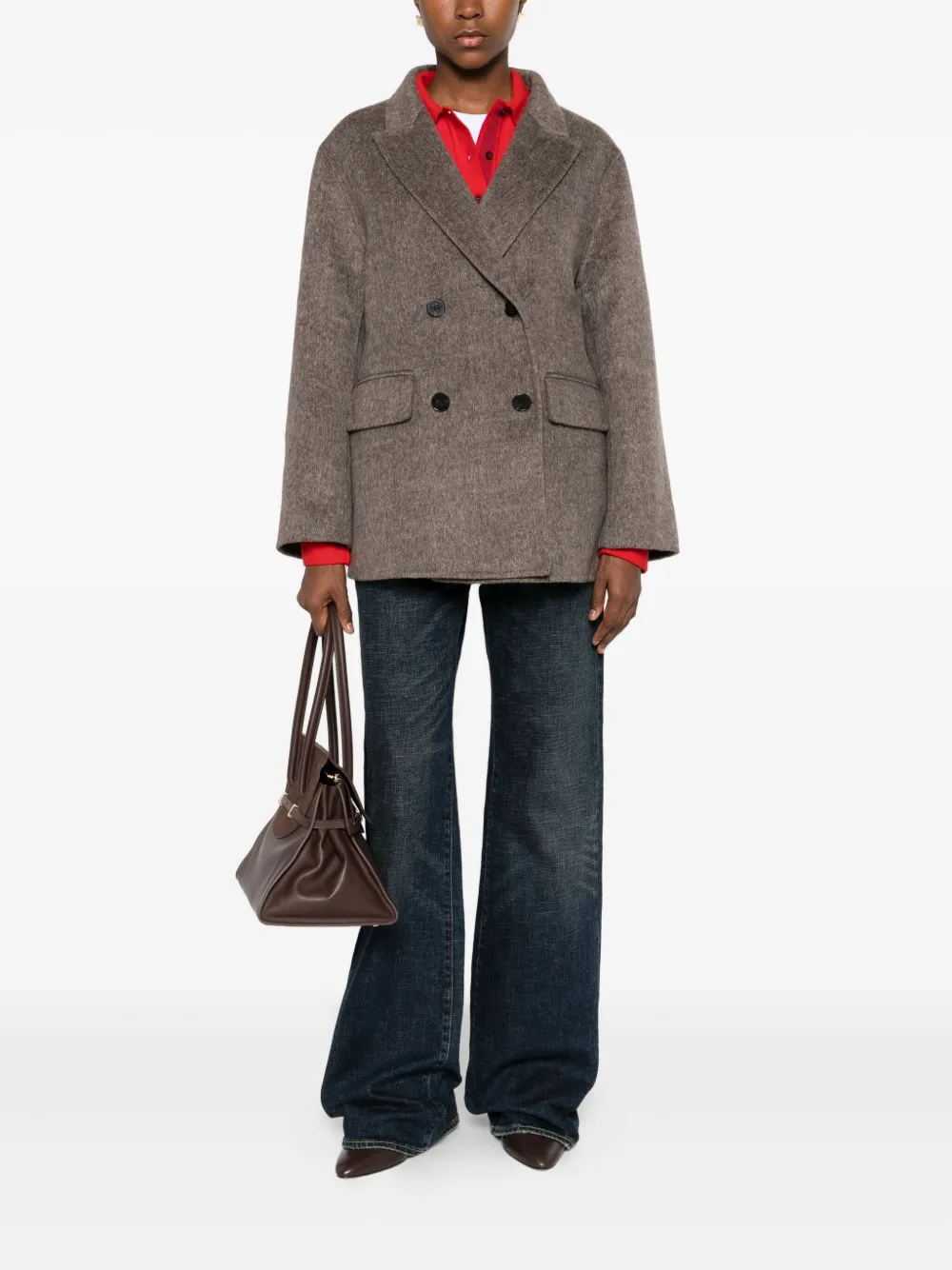Vicolo Double-breasted Flap-pocket Jacket In Brown