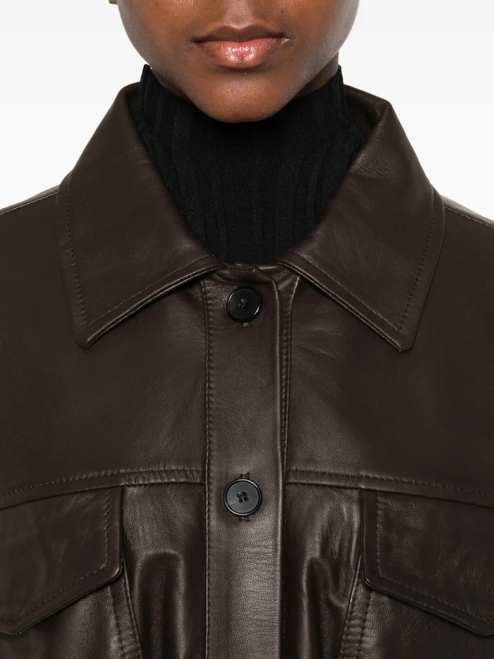 Vicolo Drawstring Leather Jacket In Brown