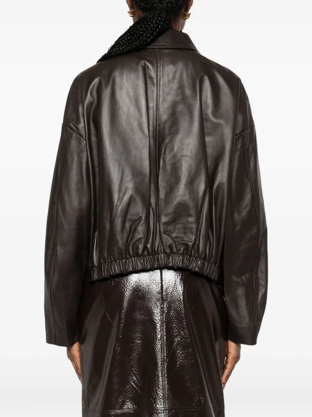 Vicolo Drawstring Leather Jacket In Brown