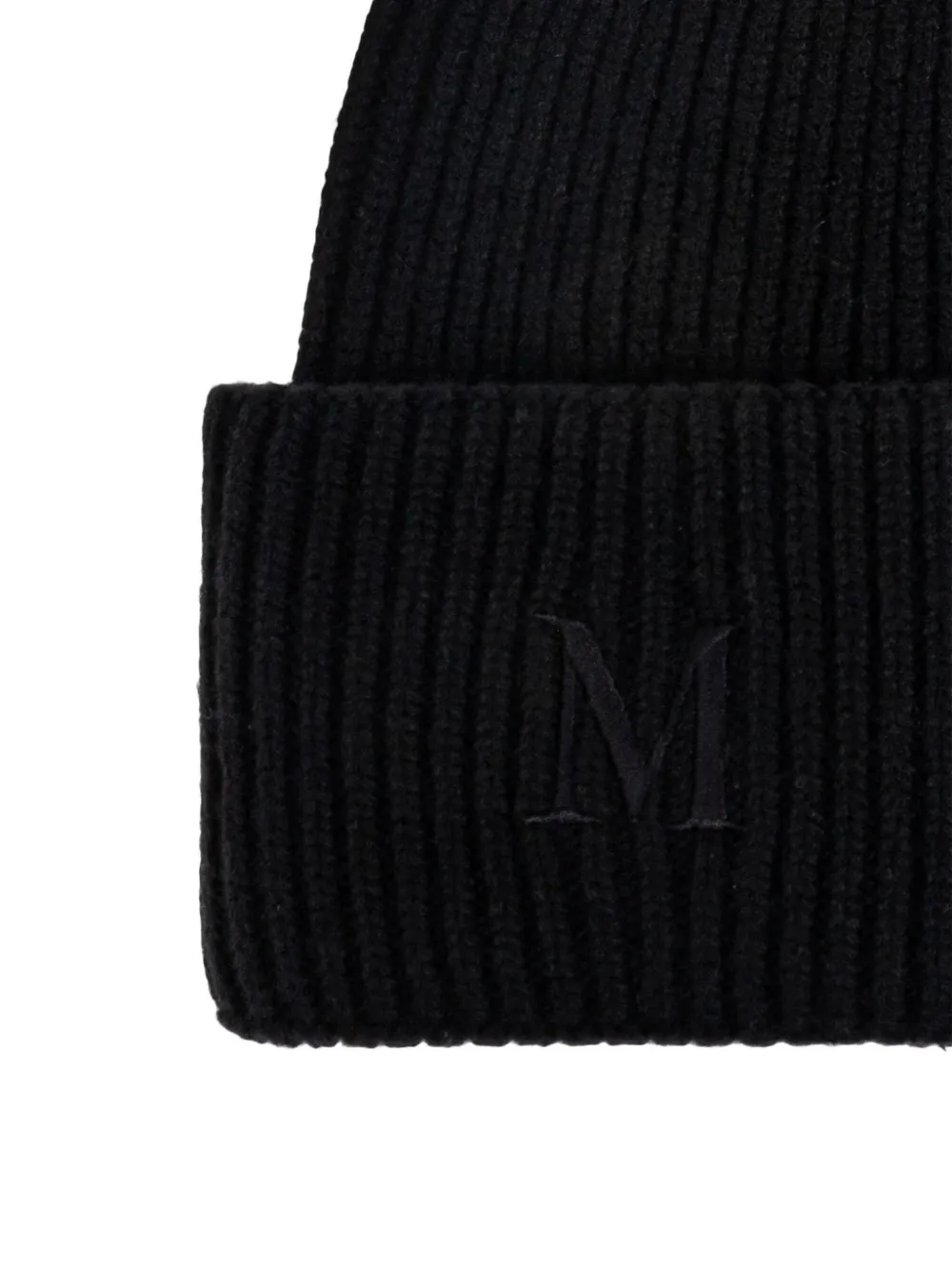 Max Mara Mmretina Ribbed-initial Beanie Hat In Black