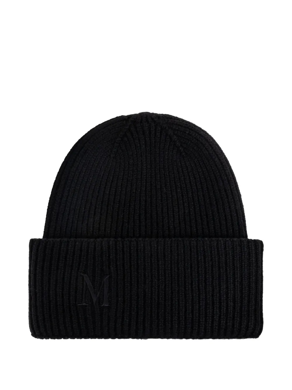 Max Mara Mmretina Ribbed-initial Beanie Hat In Black