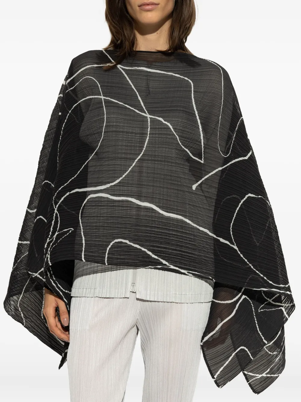 Issey Miyake Pleated Printed Scarf In Black