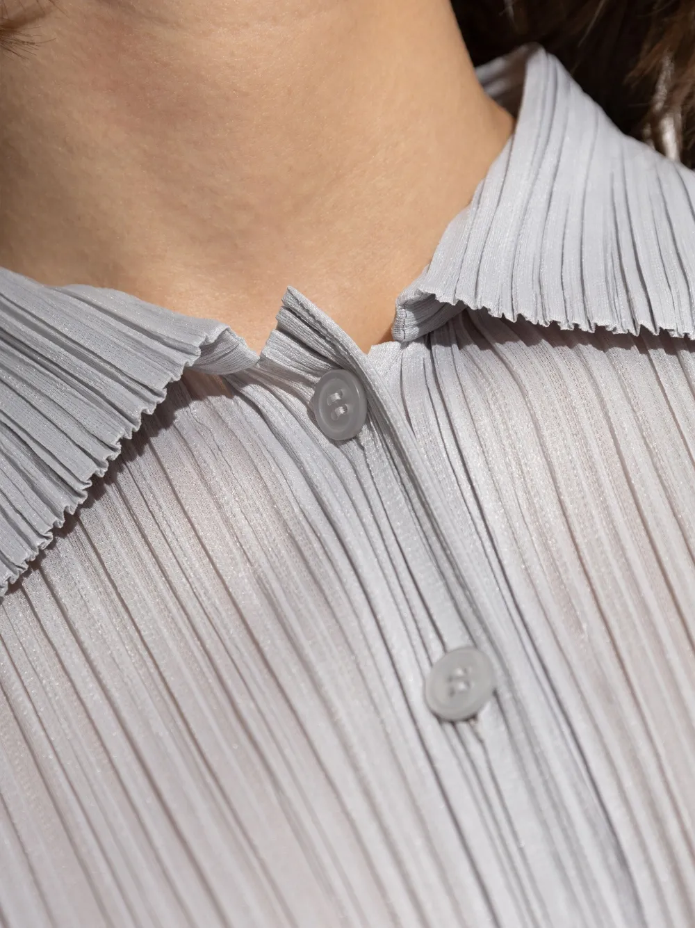 Issey Miyake Buttoned Plissé Shirt In Silver