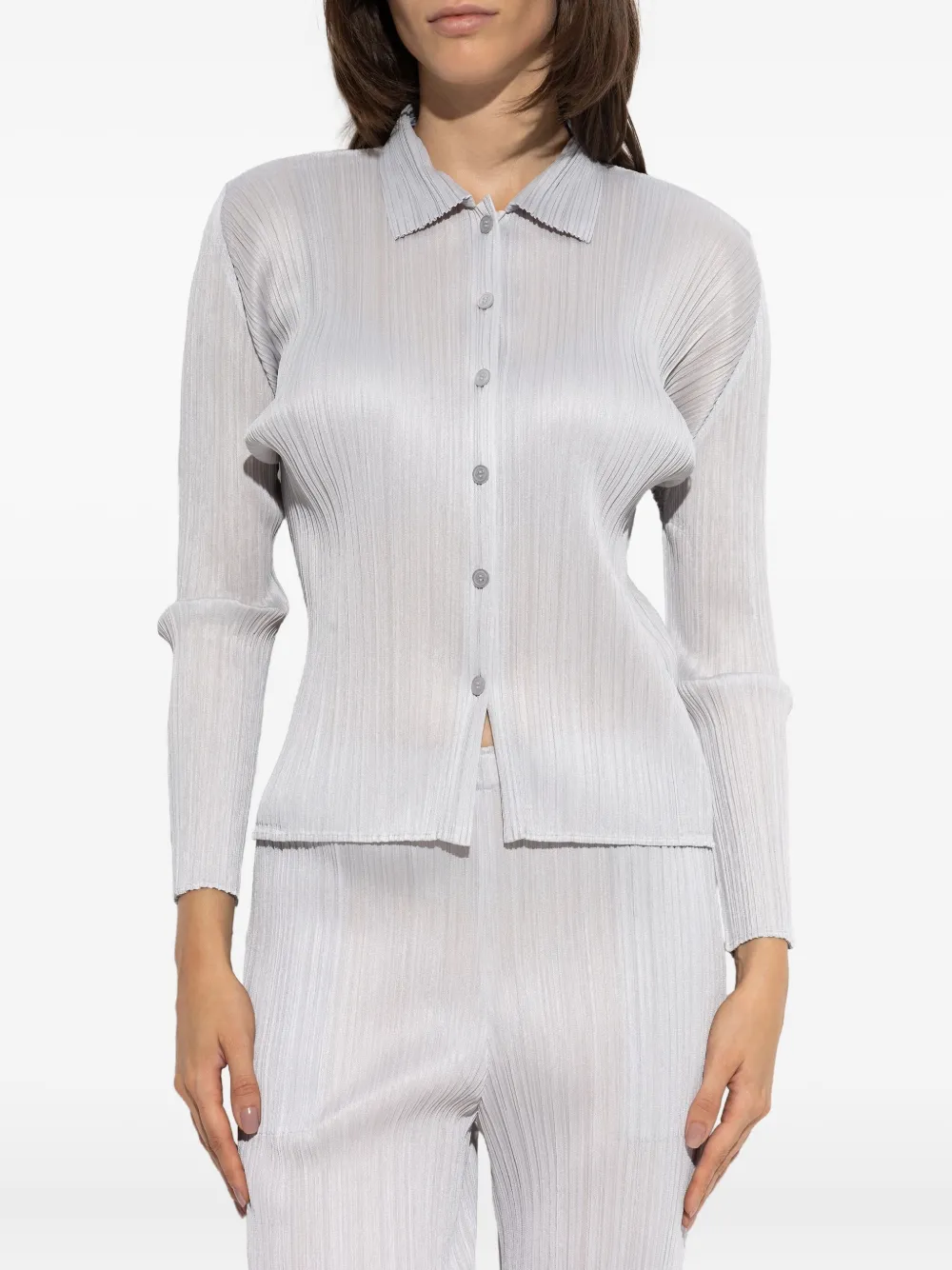 Issey Miyake Buttoned Plissé Shirt In Silver
