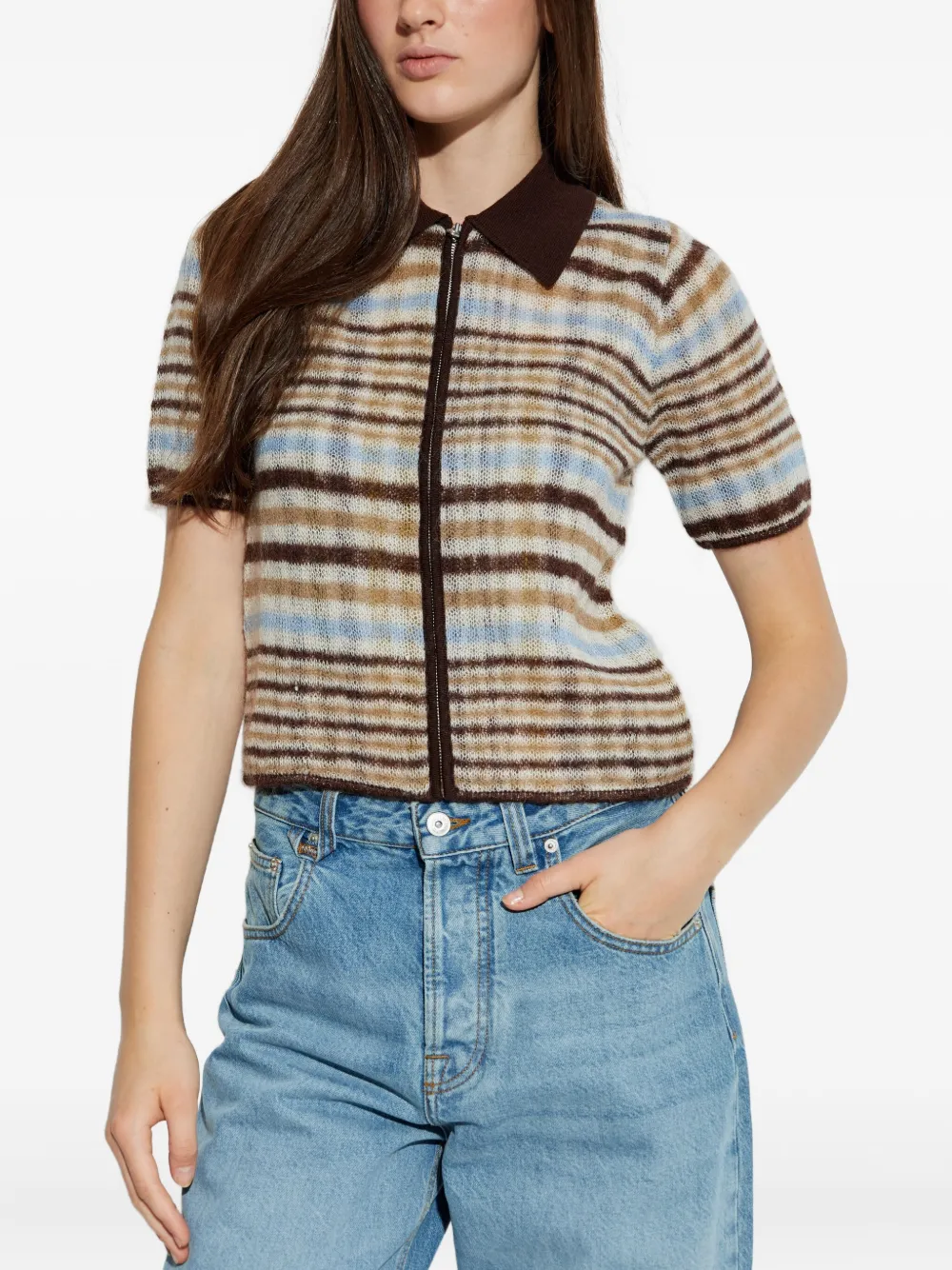 Rag & Bone Leva Short Sleeve Zip Sweater Ivory Multi In Multi