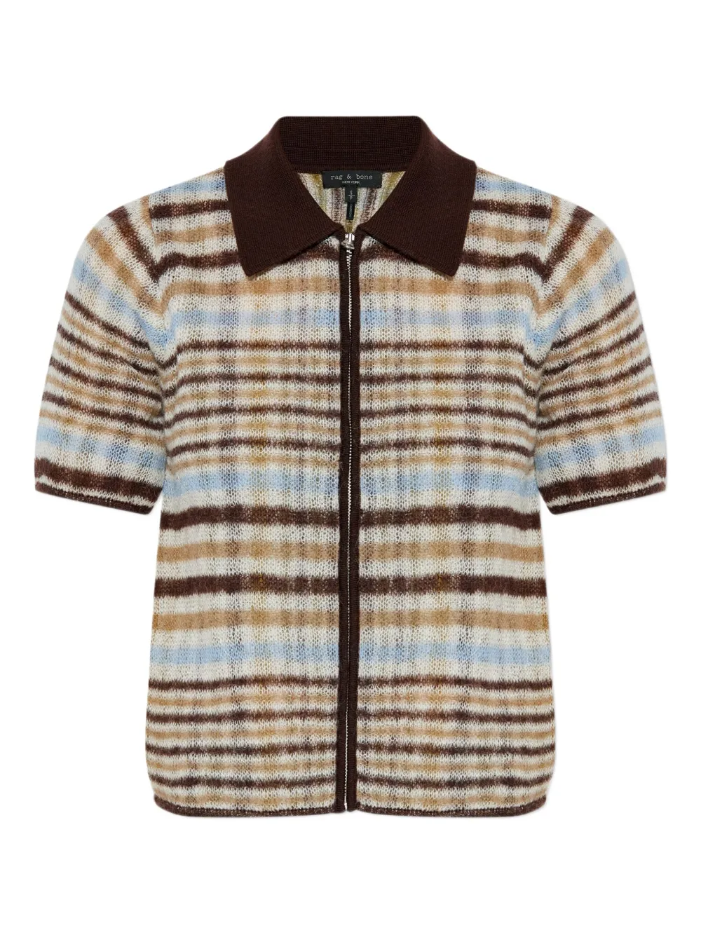 Rag & Bone Leva Short Sleeve Zip Sweater Ivory Multi In Multi