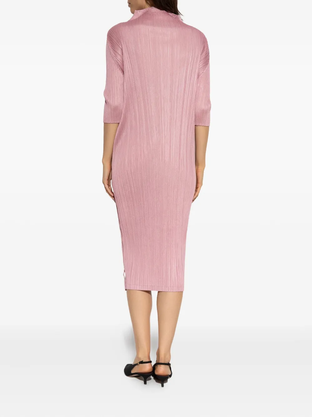 Issey Miyake Pleated Funnel-neck Midi Dress In Pink