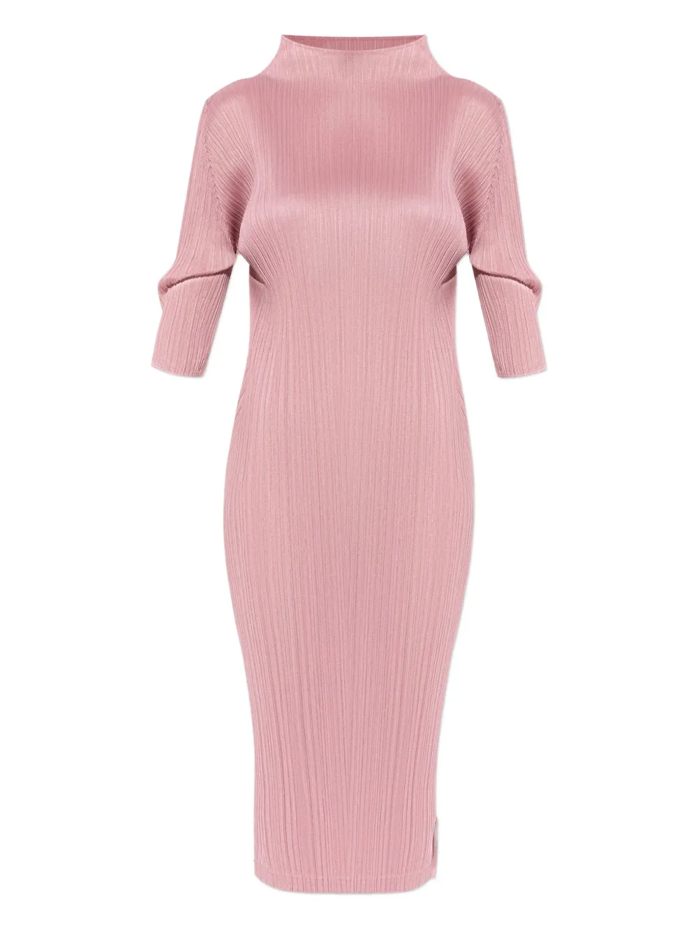 Issey Miyake Pleated Funnel-neck Midi Dress In Pink