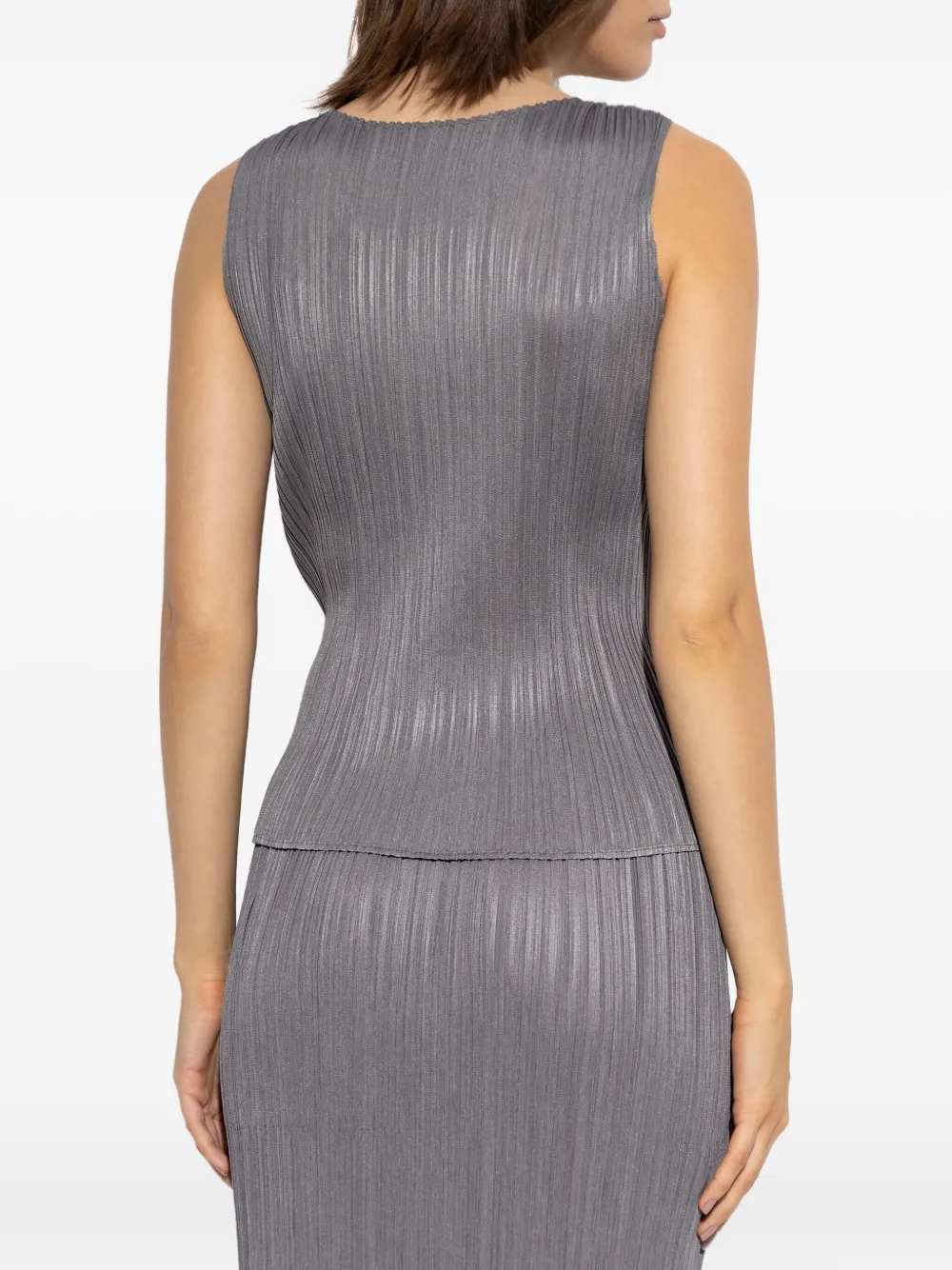 Issey Miyake Plissé Sleeveless Top In Gray