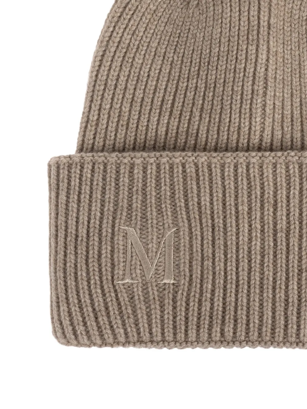 Max Mara Mmretina Ribbed Embroidered Beanie Hat In Brown