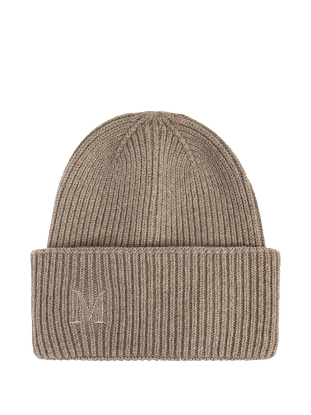 Max Mara Mmretina Ribbed Embroidered Beanie Hat In Brown
