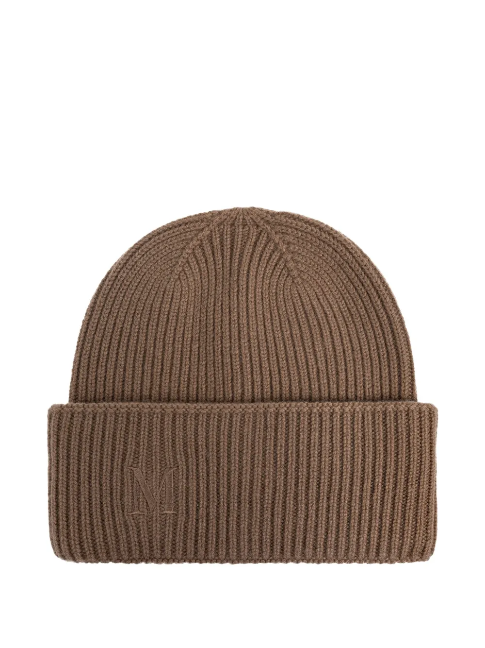 Max Mara Mmretina Ribbed Embroidered-initial Beanie In Brown