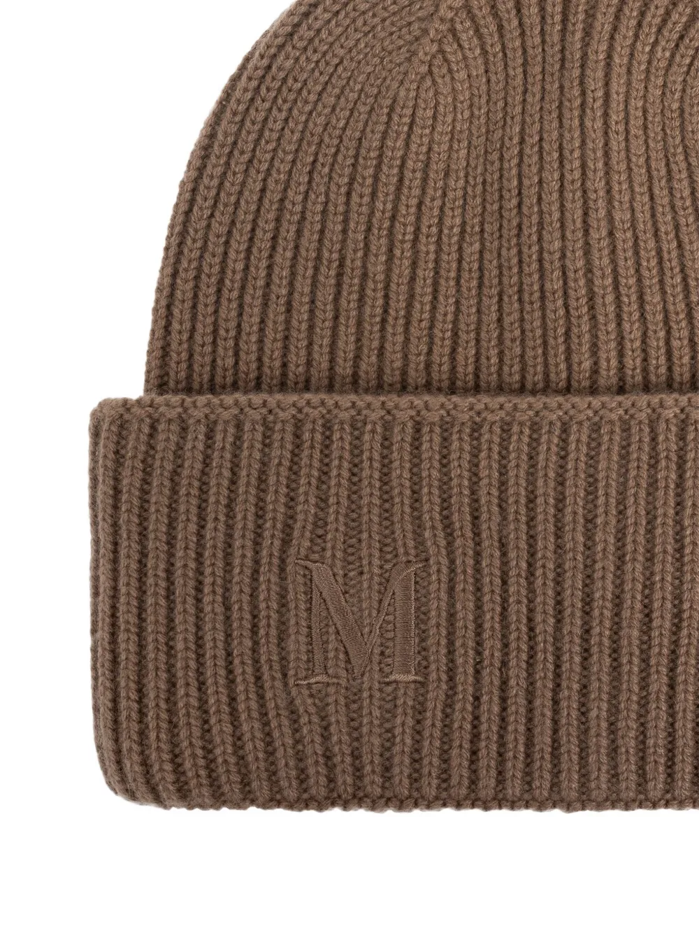 Max Mara Mmretina Ribbed Embroidered-initial Beanie In Brown