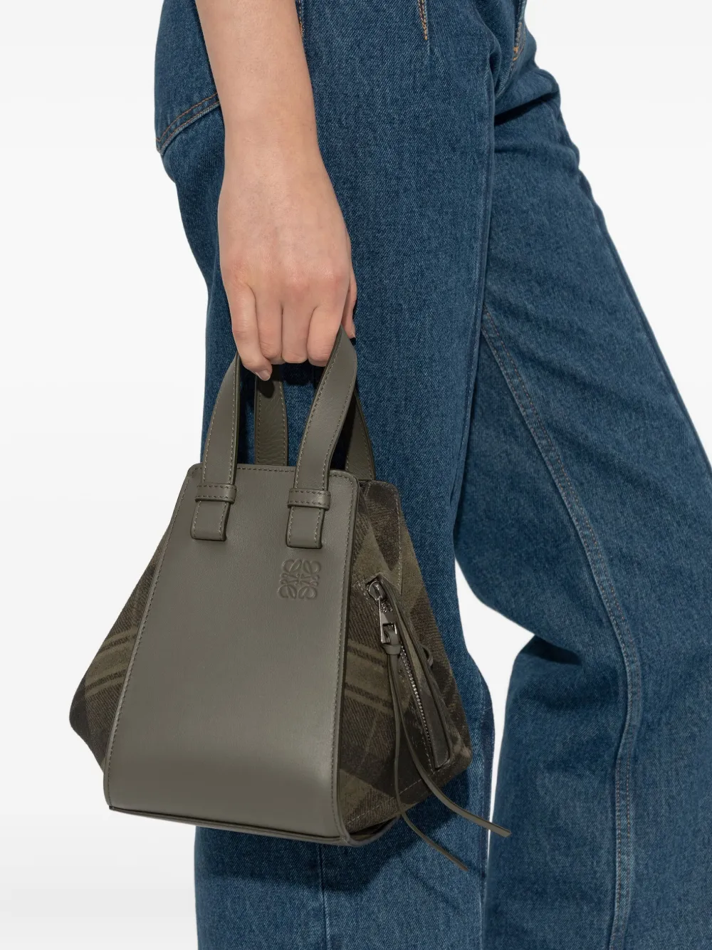 LOEWE Hammock shopper met tartan ruit - Groen