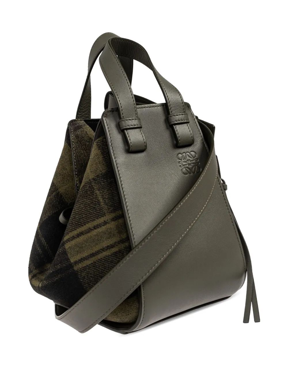 Loewe Hammock Printed-tartan Tote Bag In Green